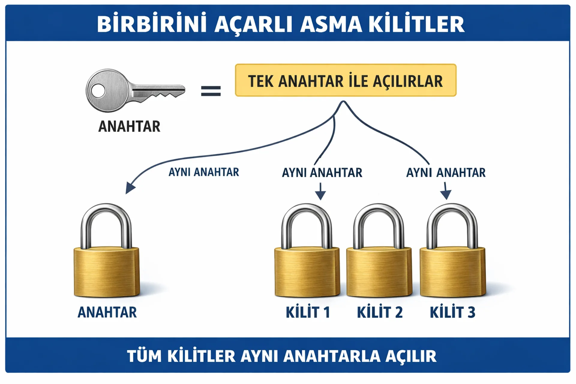 Asma Kilit Birbirini Açarlı