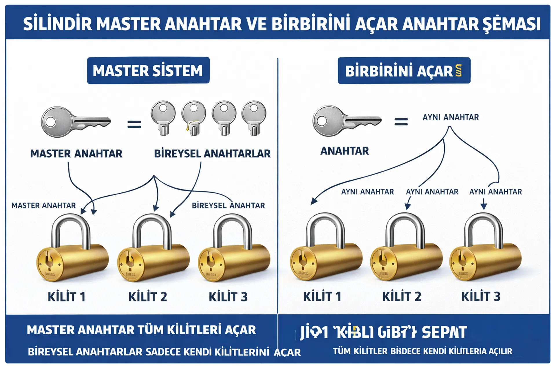 Silindir Asma Kilit Tek Anahtar ve Master Anahtar